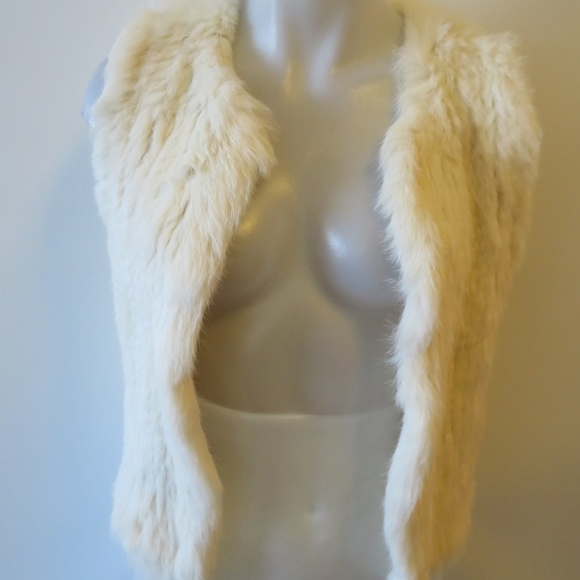 525 AMERICA LUXE BLUSH RABBIT FUR OPEN VEST SZ S - Picture 3 of 8